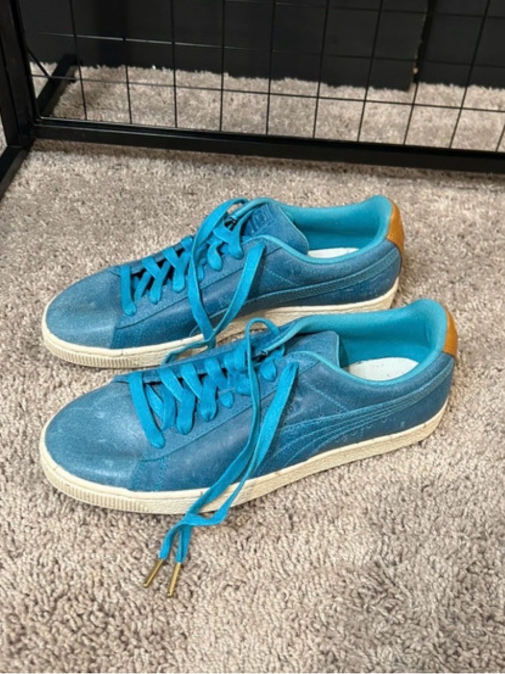 Puma Teal and Tan Low-Top Sneakers